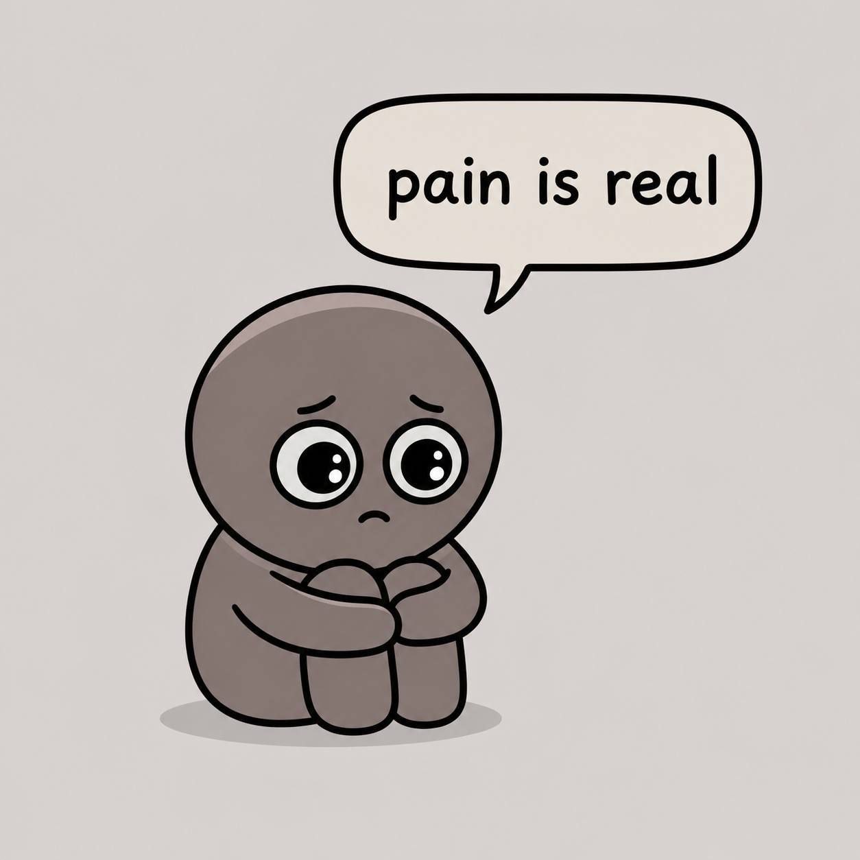 PAIN character saying no pain no gain