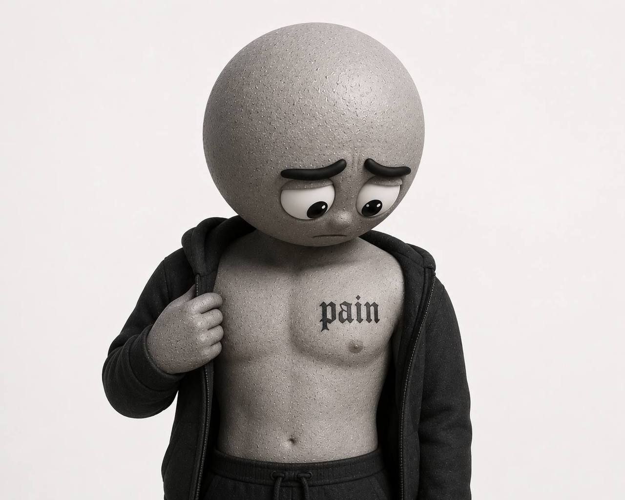 PAIN character with tattoo
